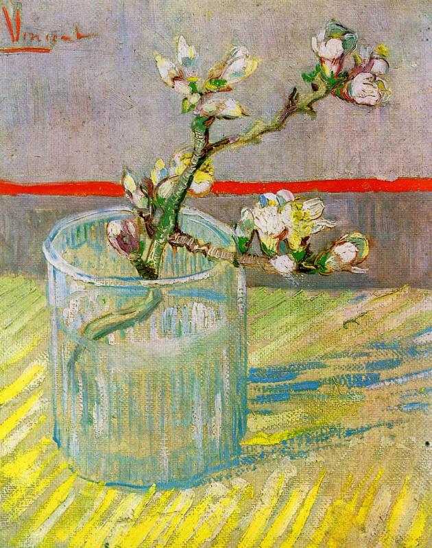 Blossoming Almond Branch in a Glass, Vincent van Gogh painting